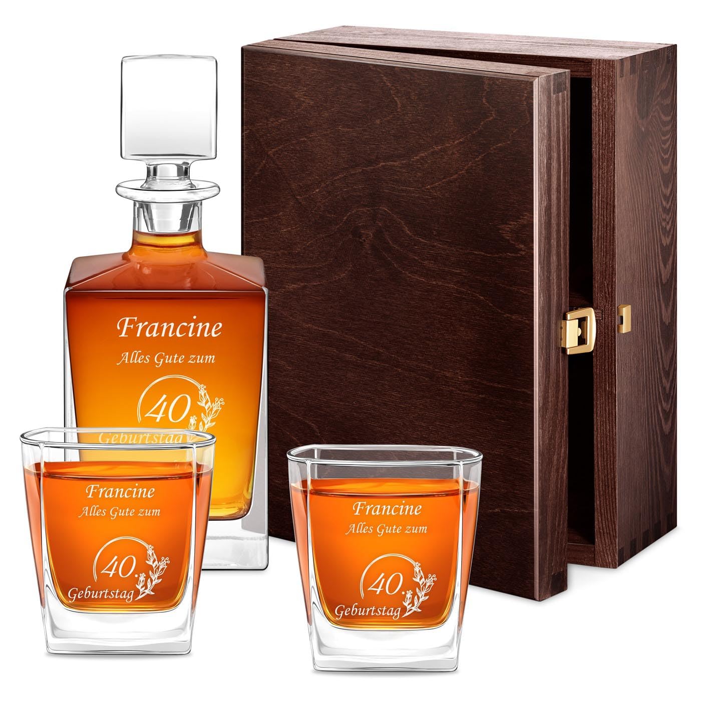 Maverton Whisky Karaffe 810 ml + 2/4 / 6 Whiskygläser mit Gravur 250 ml