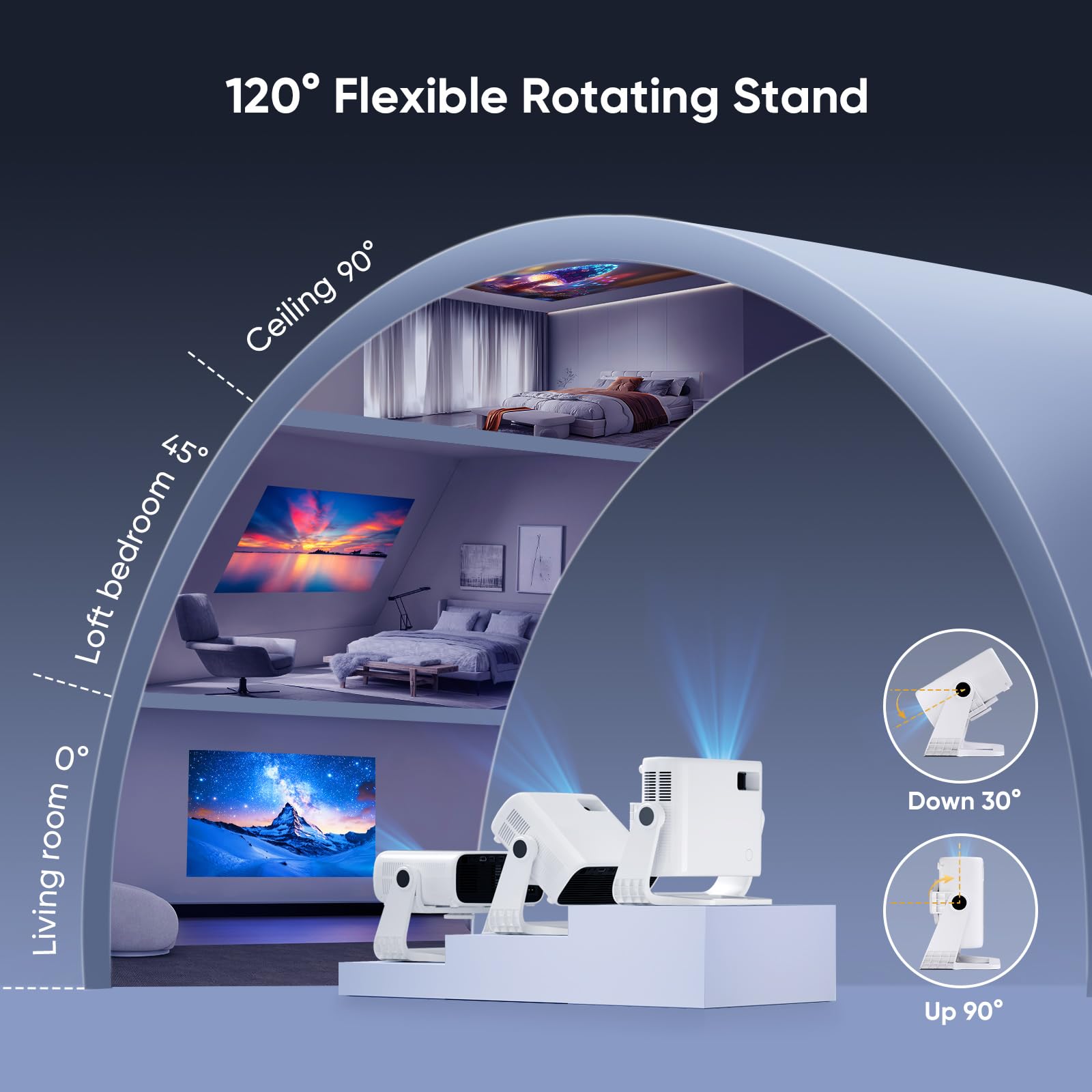 Wielio Smart Projector with WiFi 6 and Bluetooth - 4K Support 350Ansi Portable Bedroom Mini Projector Native 1080P , 2026 New Auto Keystone & Zoom Home Theater Cinema Movie Proyector, 120° Stand