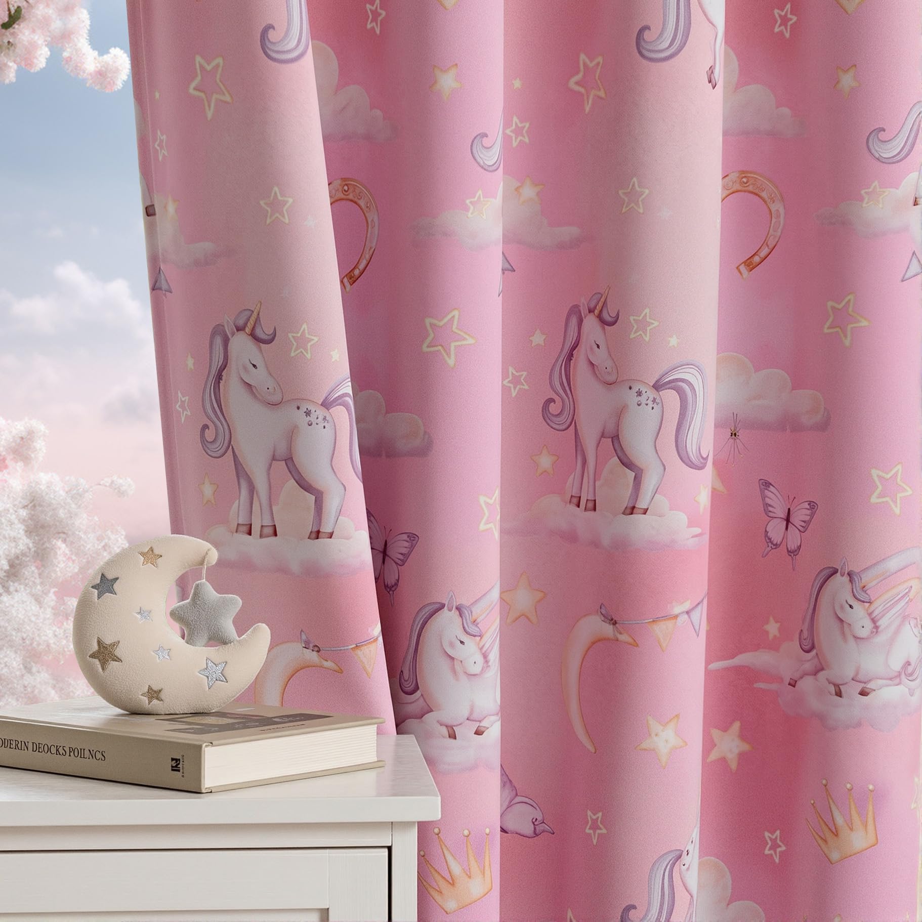 MYSKY HOME Girls Pink Blackout Curtains 96 Inch Long for Kids Room 2 Panels