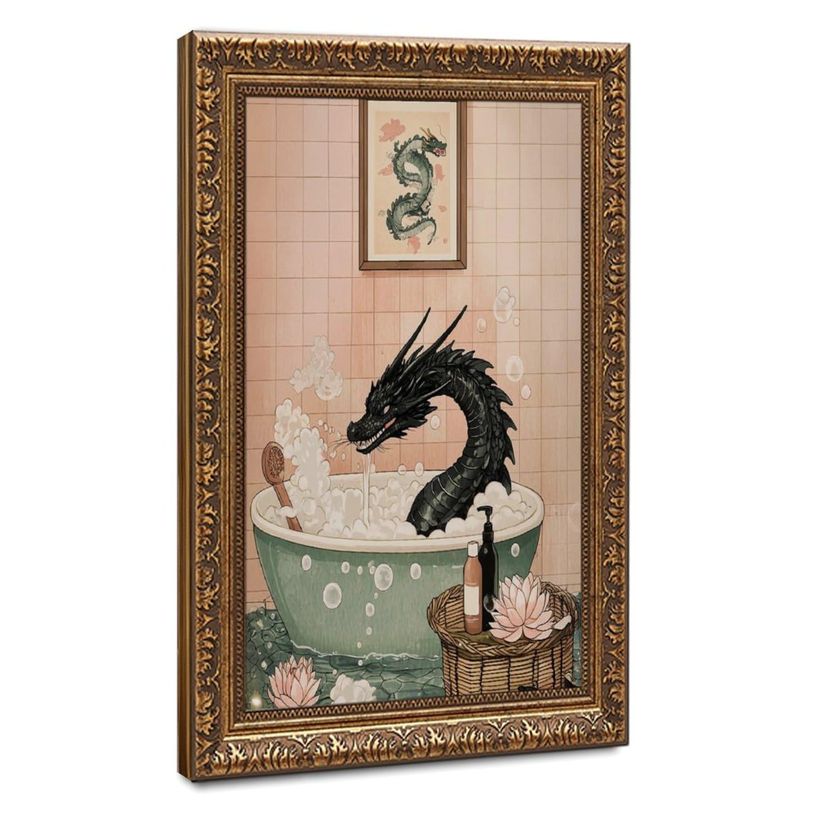 Bareronor Japanese Dragon in Bathtub Canvas Poster Bedroom Decor Landscape Office Room Decor Gift 20" L X 30" W