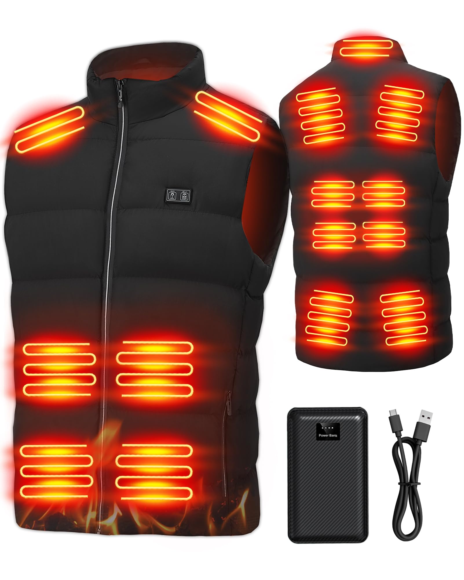 Gilet chauffant d'extérieur pour homme : gilet chauffant USB léger avec bloc de piles, gilet électrique d'hiver lavable, 15 zones de chauffage, veste chauffante chaude pour randonnée, ski