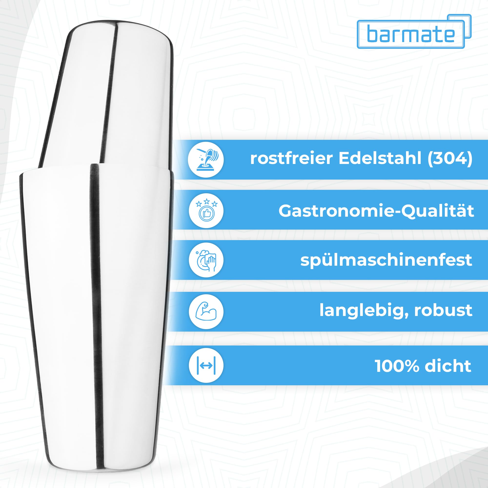 Cocktail Shaker aus Edelstahl, Profi Boston Shaker, hochwertiges Barzubehör, 2-teilig 750ml (3er Set (Shaker + 2 Siebe))
