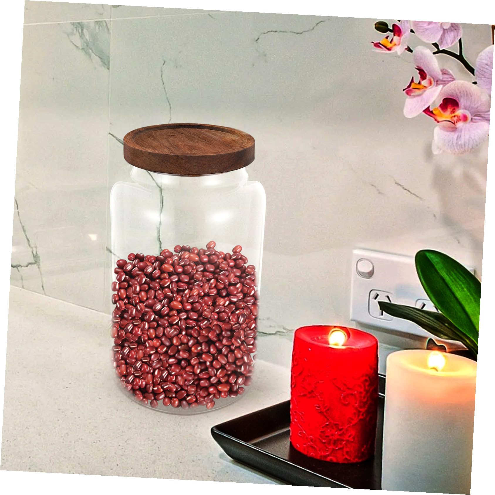 Toyvian Luftdichtes Vorratsglas und Aufbewahrung von Getreide Tee und Mehl aus Glas mit Holzdeckel 2,8l Feuchtigkeitsschutz für Küche und Schreibtisch