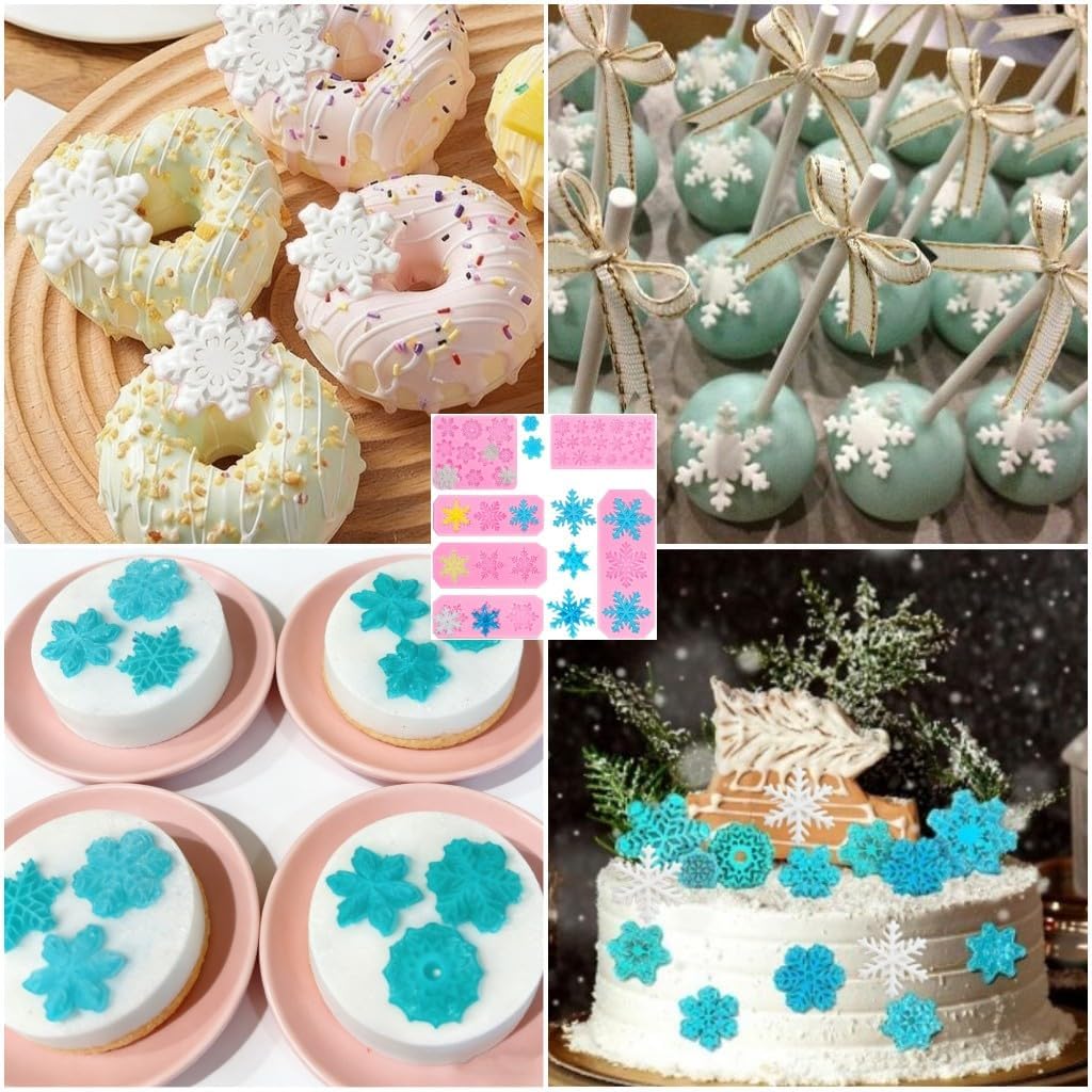 Snowflake Silicone Mold Winter Snowflake Fondant Chocolate Candy Baking Molds for Christmas Xmas Cake Cupcake Decoration Polymer Clay