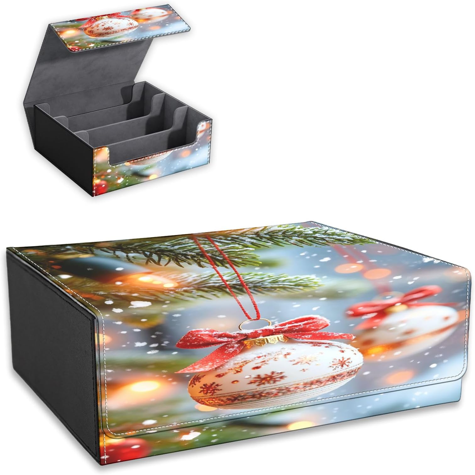 for MTG Deck Box Organizer, Trading Card Storage Box for 1800+, Cheerful Decor on Snow-Laden Tree Protective Case for MTG commander deck, Ideal for TCG Games and Card Collectors