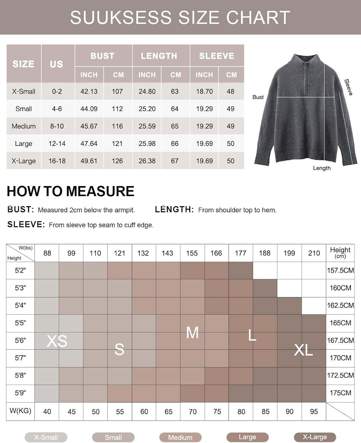 SUUKSESS Women Cashmere Blend Oversized Quarter Zip Pullover Sweater Long Sleeve Collared Ribbed Knit Jumper Tops - Image 6