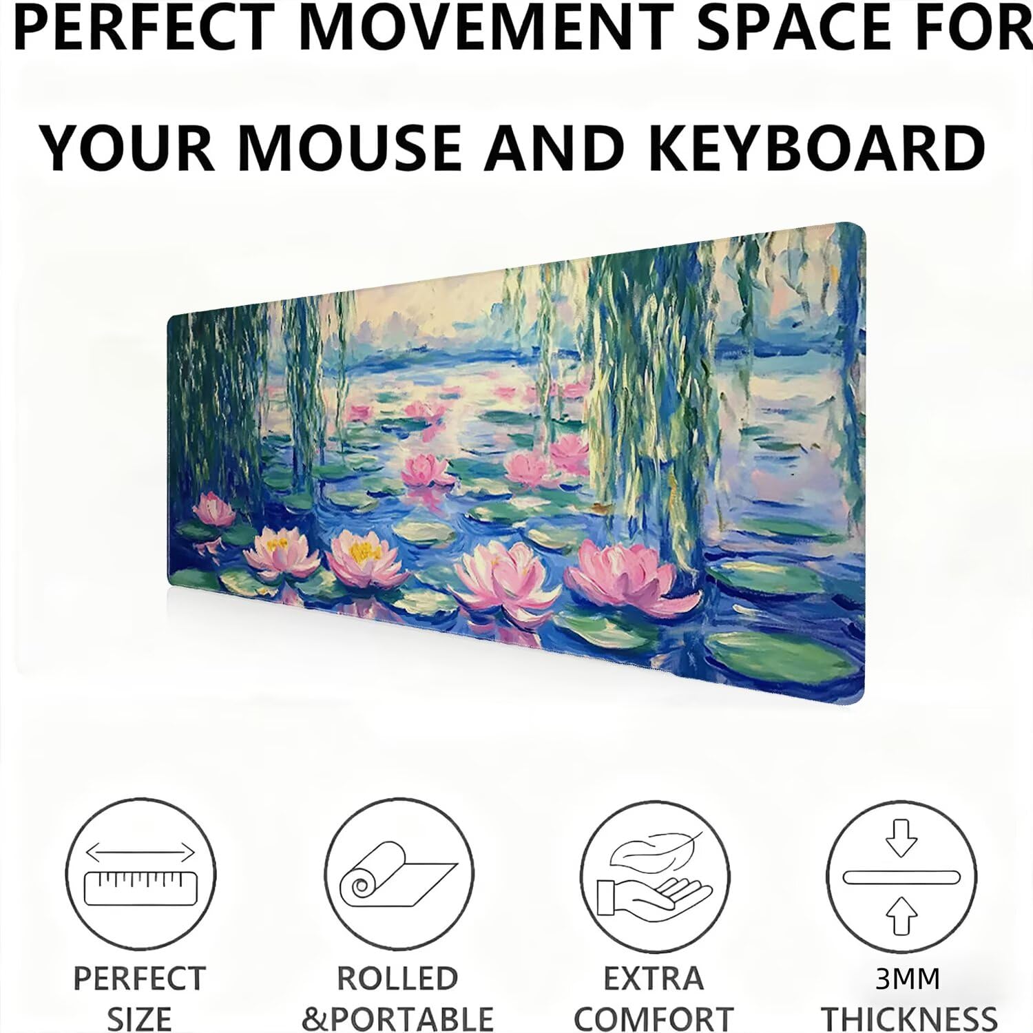 Tapis Souris XXL 1500 x 800 Grand Prolongé Tapis Souris, Gamer Bureau Rubber Base Anti Dérapage, Imperméable Mouse Pad, Haute Précision et Vitesse avec Bords Cousus pour Bureau, Saule Paysage W0G1-923