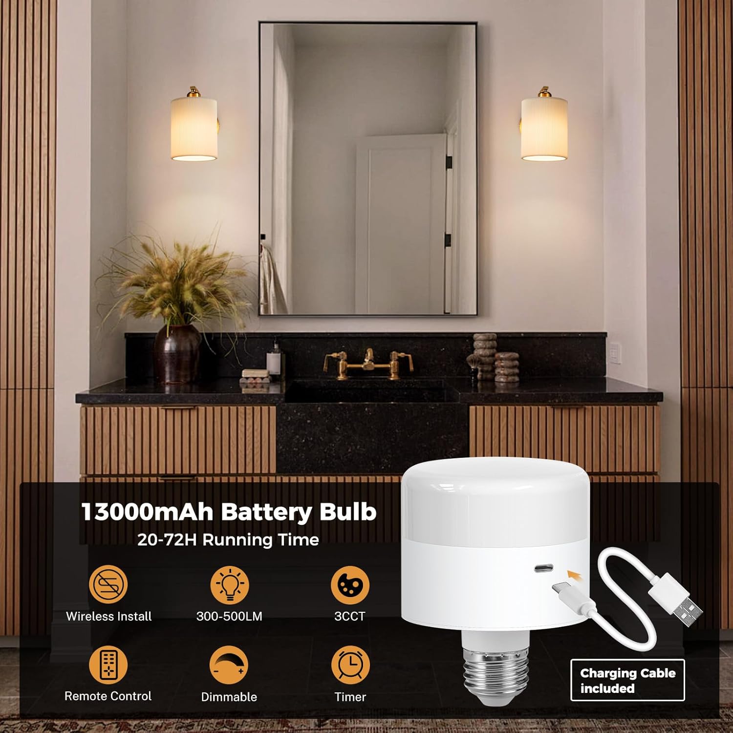 Battery Operated Wall Sconce, Pleated Lampshade Rechargeable Sconces with 13000mAh Bulb, Cordless Wall Sconces Set of 2, Battery Powered Wall Lamp/Lights for Bedroom, Gold