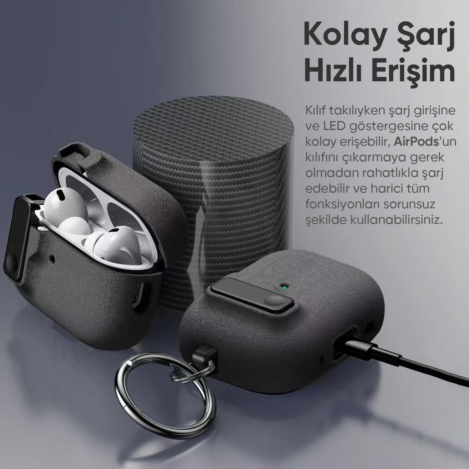 Minesk Airpods Pro 3 ile Uyumlu Fabric Serisi Özel Kilitli Tasarım ve Kumaş Yüzeyli Kılıf Darbelere Karşı Koruyucu Kapak (Gri, Airpods Pro 3 (2025))