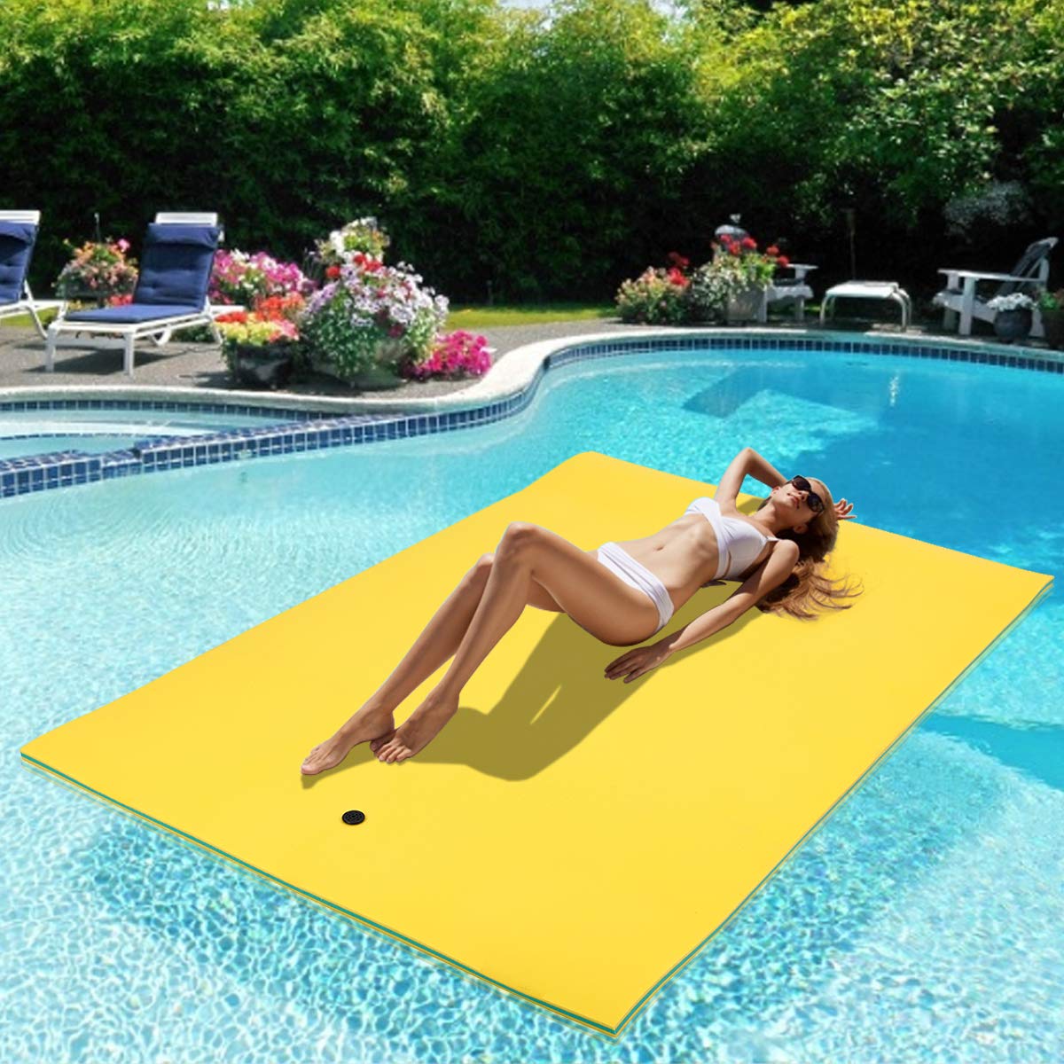 Max4out Water Floating Mat Foam Lake Floats Floating Foam Pad Lily Pad for Water Recreation and Relaxing Lily Mat for Family Floating Pad for Pets Pool Float for Party (Blue/Yellow)