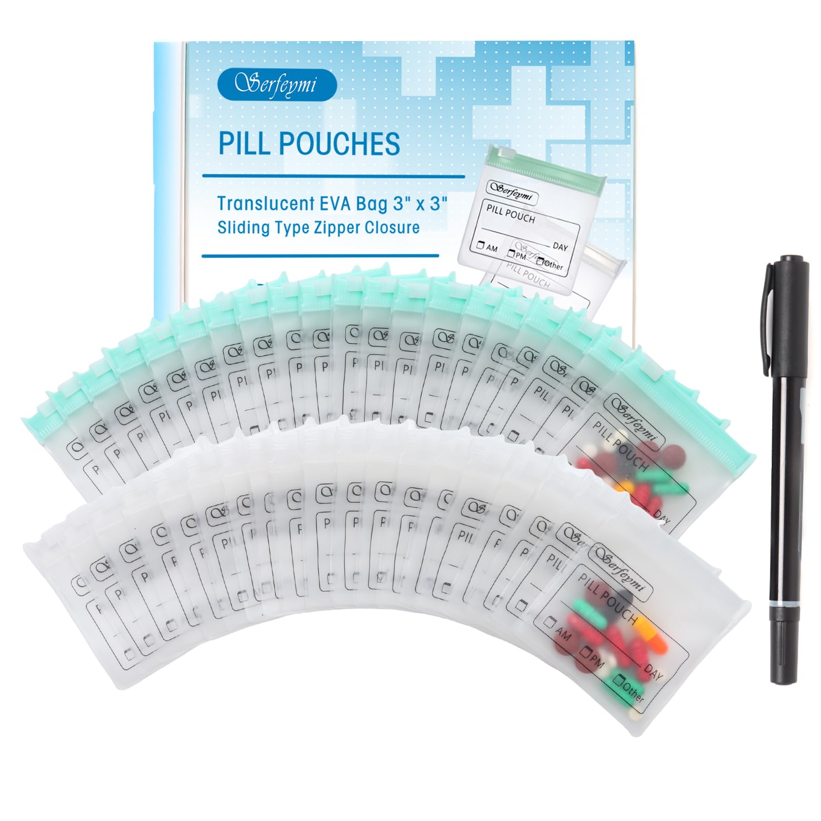 Serfeymi 72 Pcs Pill Pouches Bags for Travel 3 x 3 in 12 mil(Double Sided)