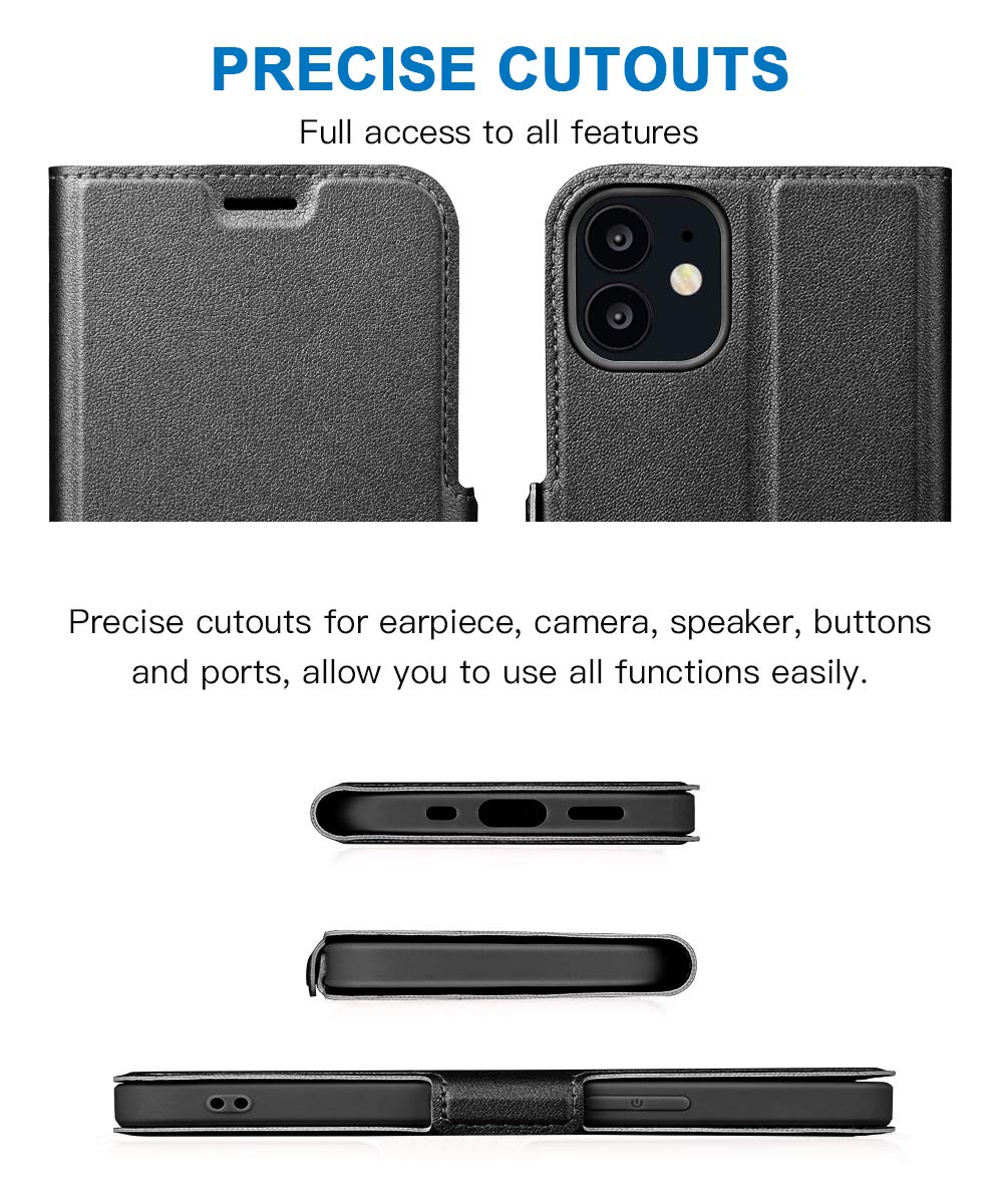 Étui Portefeuille Magnétique SIYOPINPFY Pour IPhone 12/12 Pro - Cuir Véritable, 3 Emplacements Cartes + Compartiment Billets, Fonction Support (Couleur Orange)