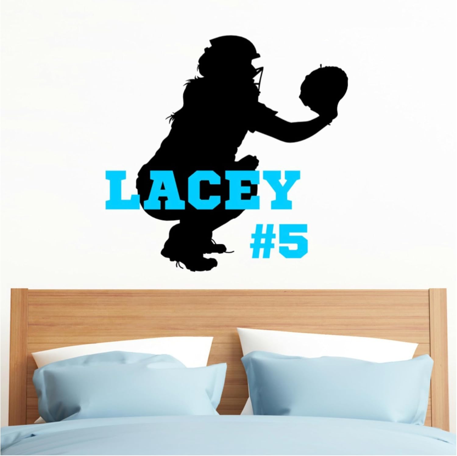 Personalized Softball Catcher Wall Decal, Girls Softball Catcher Vinyl Sticker with Name and Number, Choose from Several Sizes and Colors