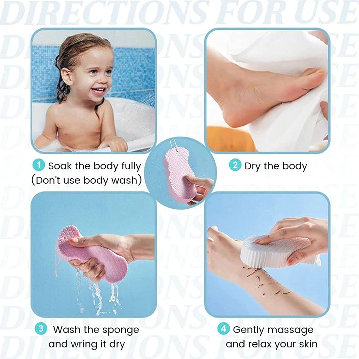 Ultra Soft Bath Body Shower Sponge,Super Morbida spugna esfoliante per il bagno, spugna esfoliante ultra morbida, per donne, uomini, bambini, grigio, 14 x 7 cm