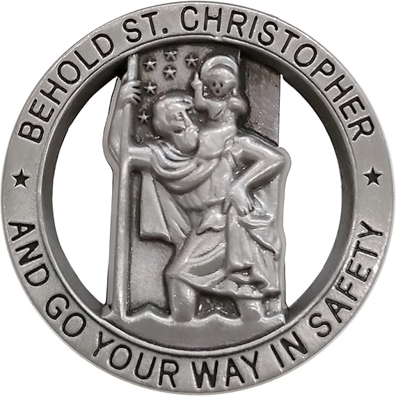 Saint Christopher Visor Clip,Medal for Car Silver Visor Clip,Patron Saint of