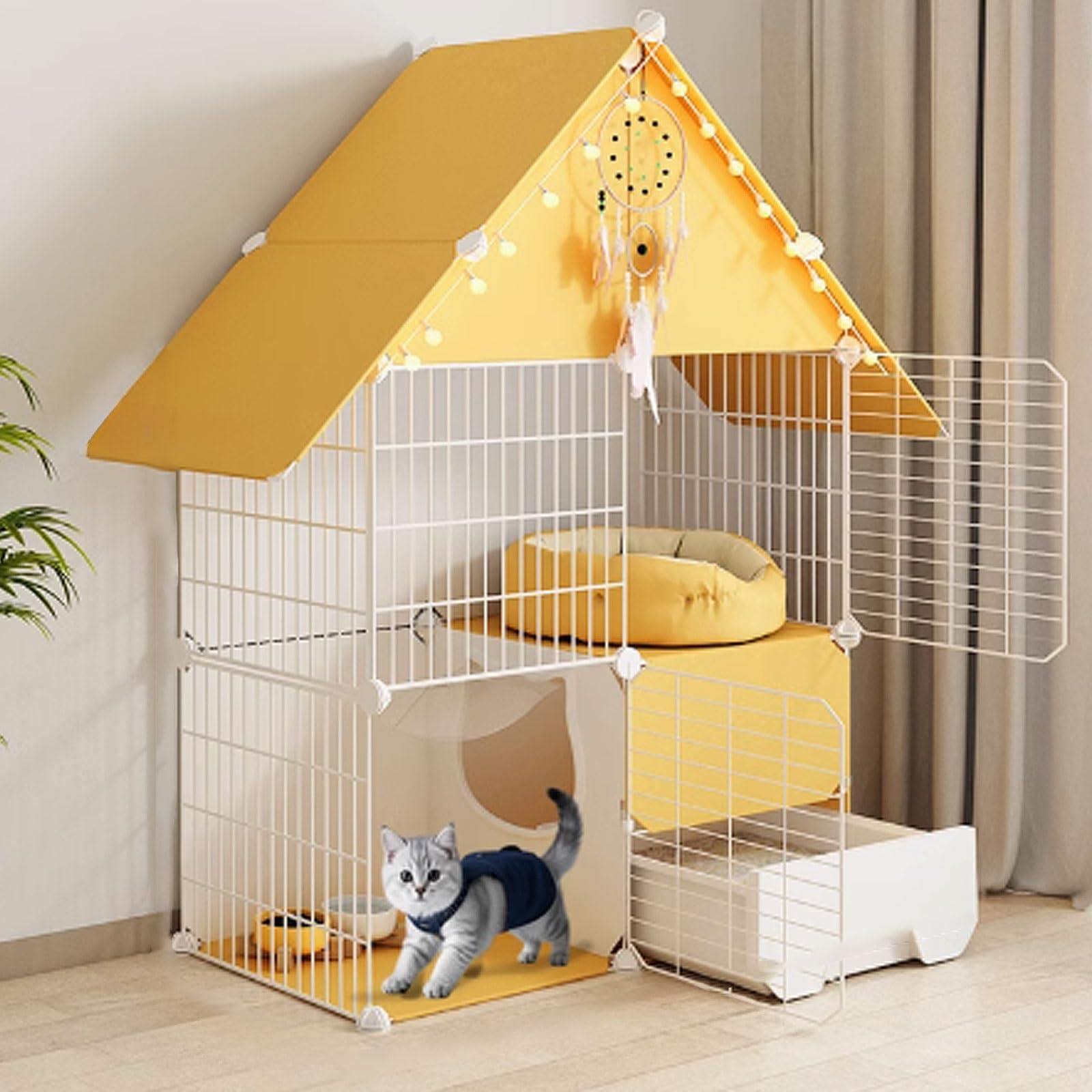 Gabbie per Gatti da Interno, recinto per Gatti con Copertura Superiore, trasportini per Gatti, recinti per Gatti a Forma di casa per furetti, cincillà, Conigli, Piccoli Animali (70 * 35 * 1