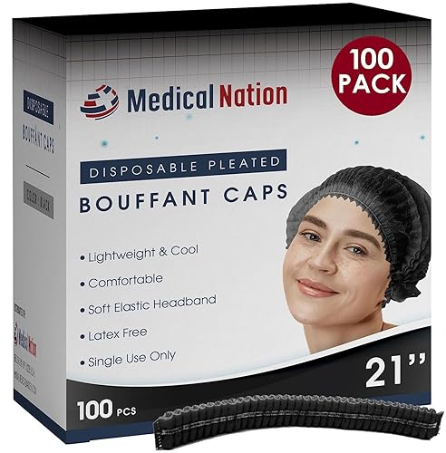 Red para el cabello, redes plisadas desechables  Negro, 100 unidades  Redes de pelo para servicio de alimentos, uso médico, redes para el cabello de