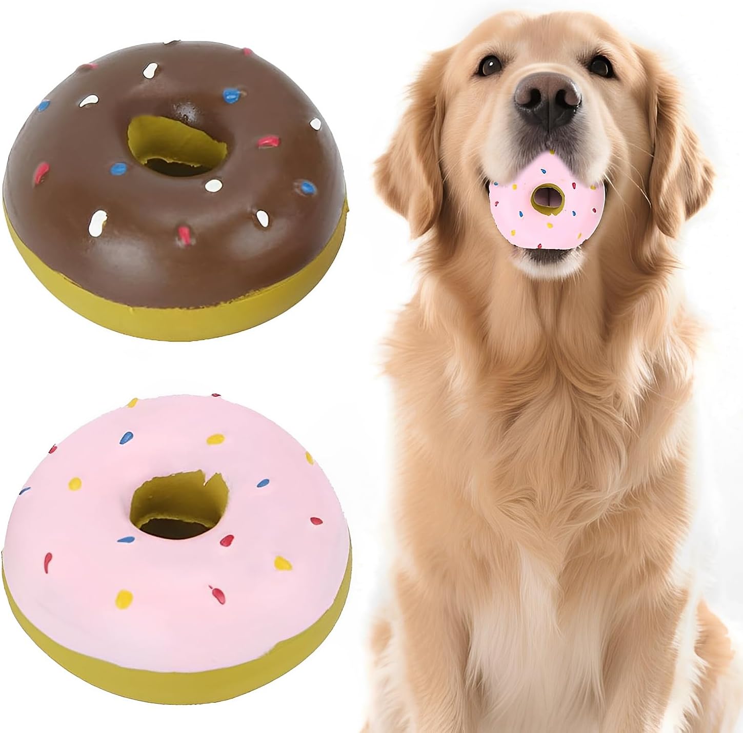 LATRAT Pack of 2 Squeaky Latex Dog Toy Doughnut Shape Latex Puppy Teething Toy Cute Puppy Toy for Small Medium Dogs