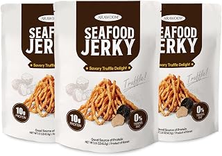 ARAWOOM Real Calamari Jerky [3 PACK] - Truffle Pack - Chewy, High-Protein, Savory, Fried Squid Snack, Low Calorie Asian Treat, 0% Trans Fat, Low Fat, On-the-Go Pack, Made in Korea