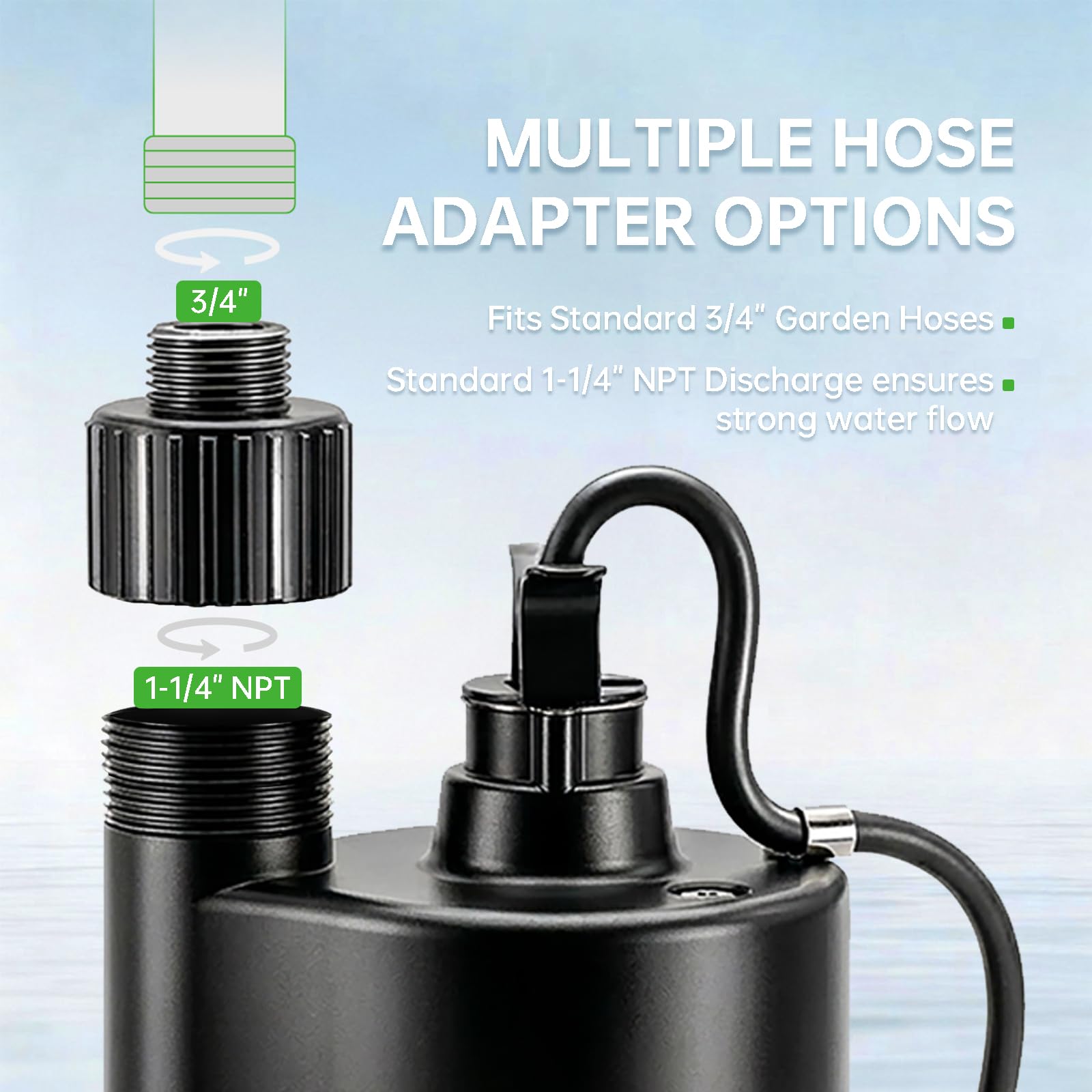 Pompa sommersa da 1/3 CV 2400 GPH portatile multiuso pompa dell'acqua pompa di scarico termoplastica con cavo di alimentazione da 3 m, rimozione rapida dell'acqua per cantina