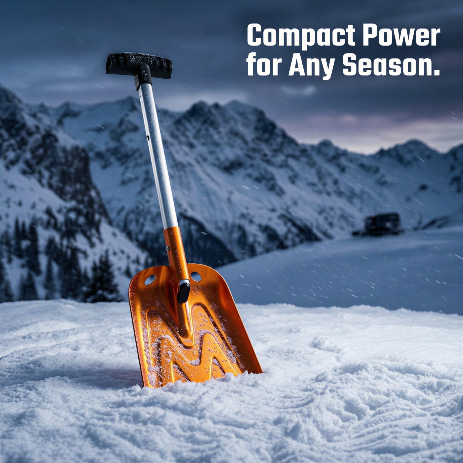 Schneeschaufel für den Notfall, 25,6 Zoll Teleskop-Aluminiumschneeräumer mit 8,7 Zoll breitem Schaufelblatt, leicht und tragbar für Auto, Camping, Sand und Winterausrüstung, orange D-Griff