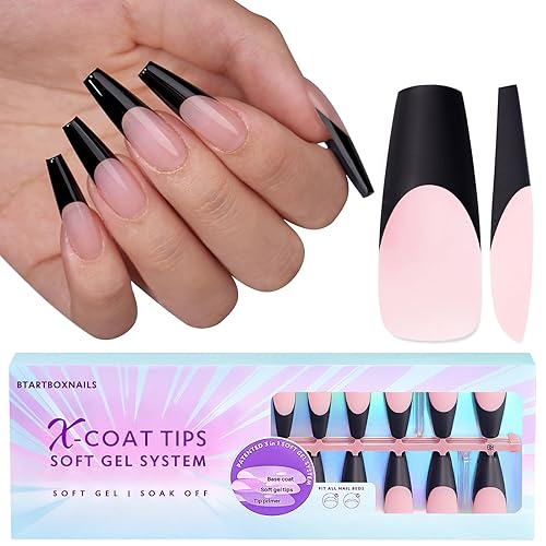 btartboxnails XCOATTIPS - Uñas de gel francesas a presión, uñas postizas de gel suave, uñas postizas extralargas, uñas postizas acrílicas para