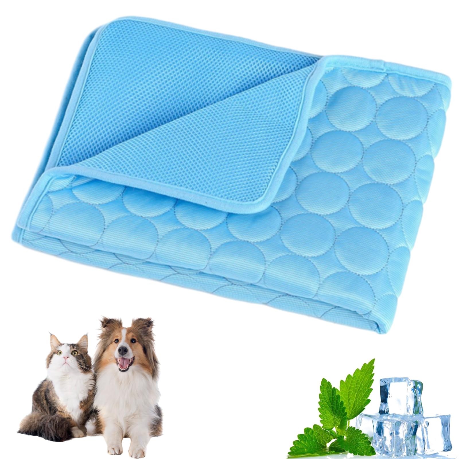 Kovah Dog Cooling Mat, Mesh Structure, Waterproof, Anti-Slip, Machine Washable, Easy to Clean, for Indoor & Outdoor Use, Reusable, Ideal for Cats and Dogs in Hot Weather，Blue：L (70 * 55CM)