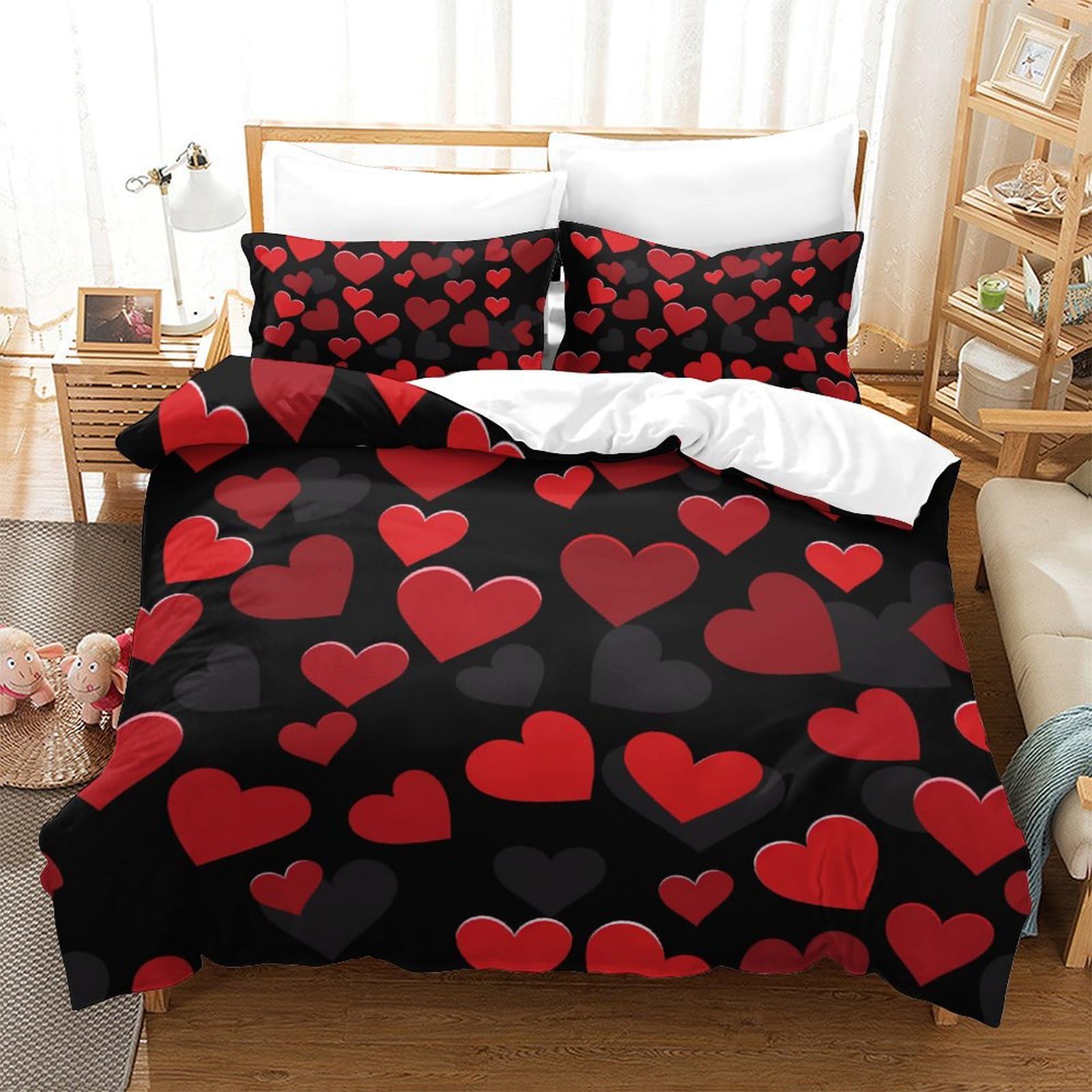Housse de couette imprimée 3D Amour avec fermeture éclair 220x240cm pour lit adulte et enfant