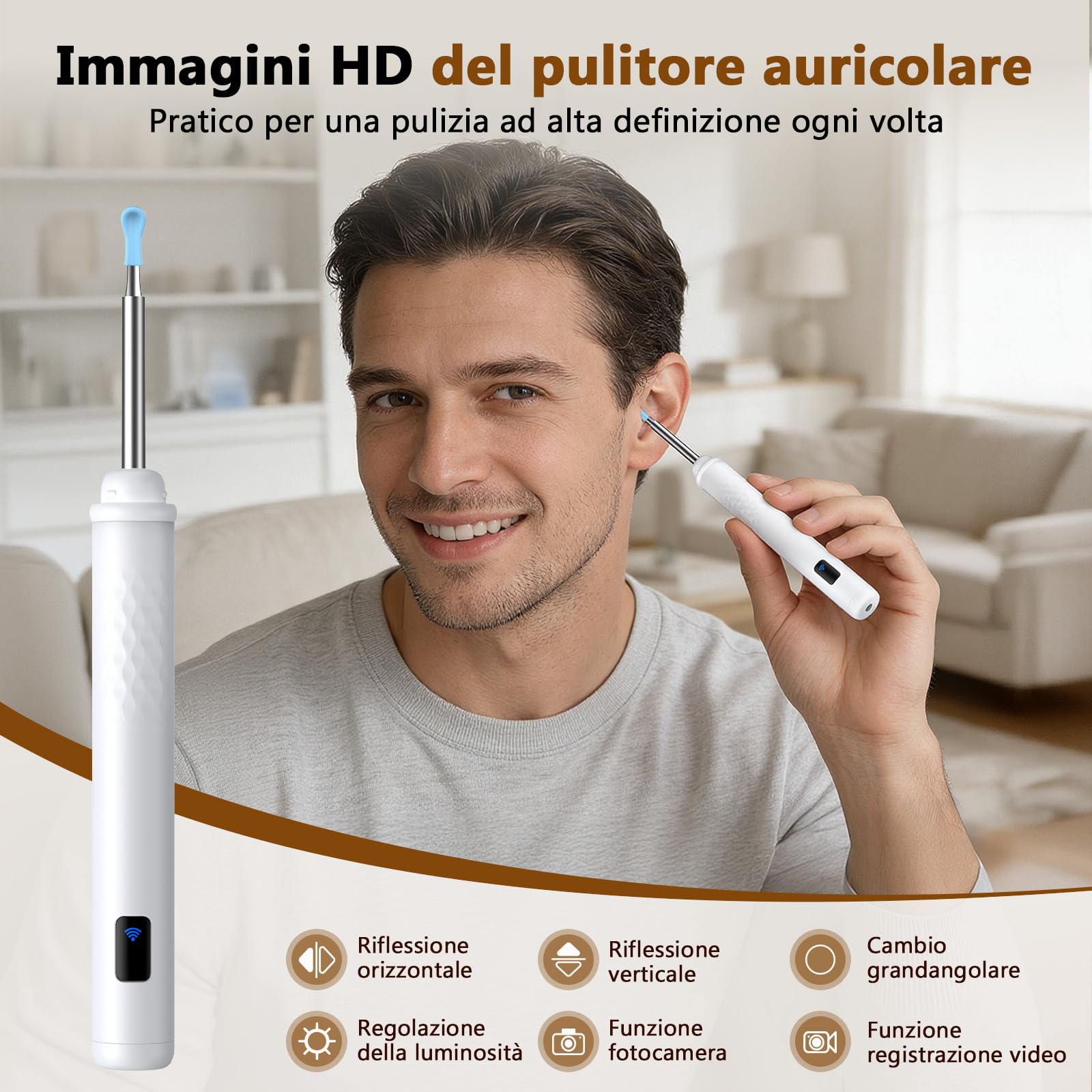 Pulizia Orecchie - Schermo da 3.97", Nessun Download di App Necessario | Rimozione Cera/Spillo Puntini, Aiuto Cura Orale | Montaggio Magnetico, Custodia Ricaricabile | Per Famiglia & Viaggi
