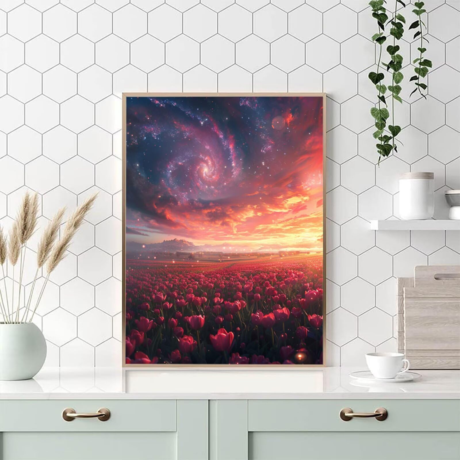 Malowanie po numerach, tulipan, gwiaździste niebo, malowanie po numerach, dla dorosłych z ramą, malowanie według numerów, dla dzieci, DIY, akrylowy pigment, rysunek, sztuka i rękodzieło, do dekoracji