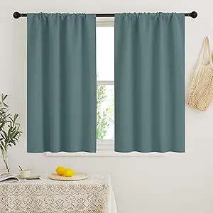 RYB HOME Small Window Curtains for Bedroom, Blackout Window Treatment Curtains Thermal Insulated Drapes for Kitchen Basement Bathroom Nursery, Wide 29 inches x Long 45 inches, Teal Blue, 2 Pcs