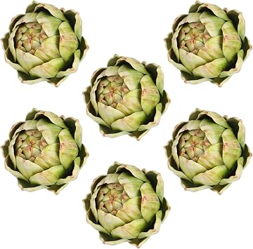 Timgle 6 Pcs Green Artificial Artichokes Fake Vegetables and Fruits for Summer Kitchen Wedding Bowl and Vase Decorations Large