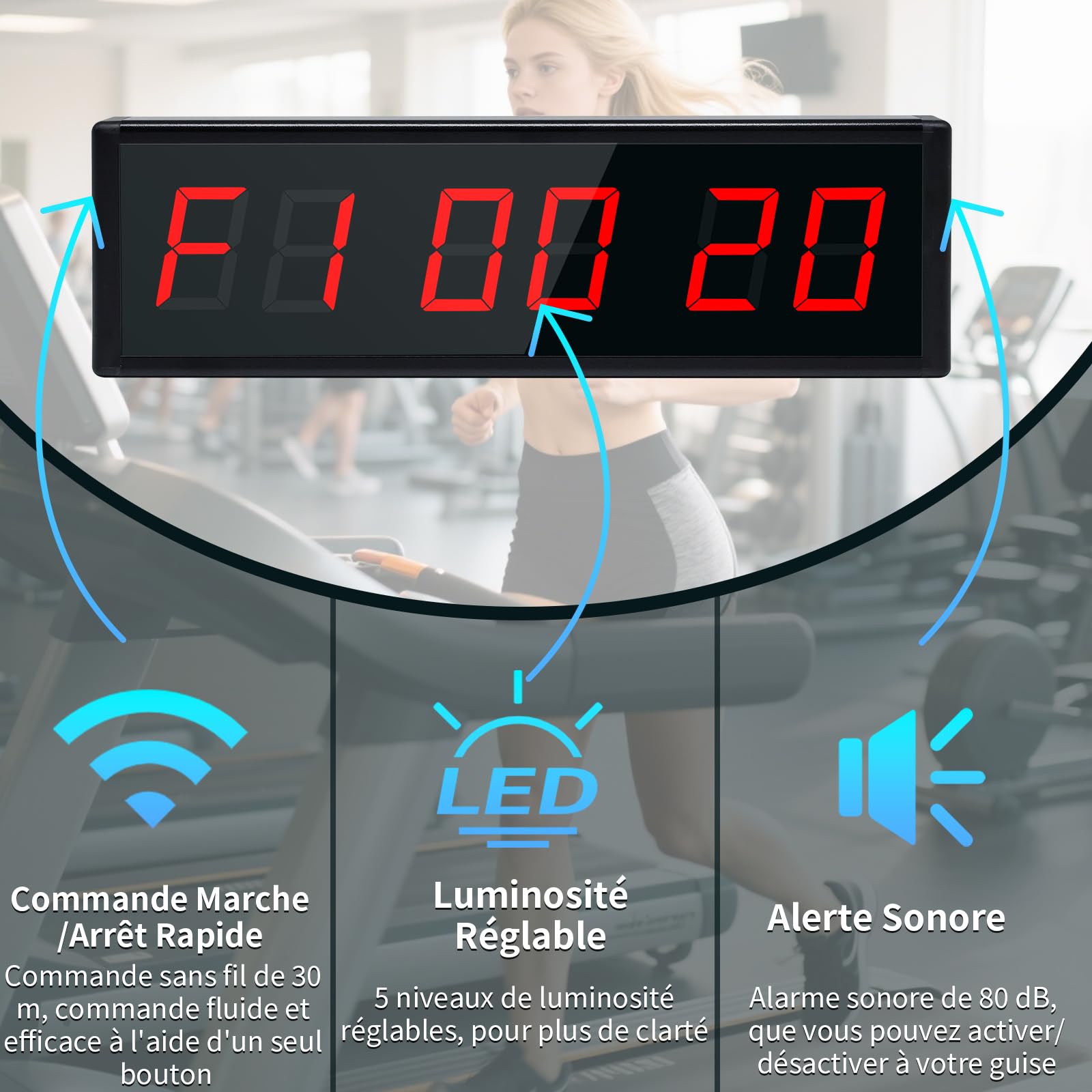 Minuterie avec Bouton Marche/Arrêt sans Fil, Minuteur et Chronomètre Digital, Horloge Murale Numérique avec Télécommande, Intervall Timer, Timer 12/24H pour Fitness, Home Gym (1 Bouton)