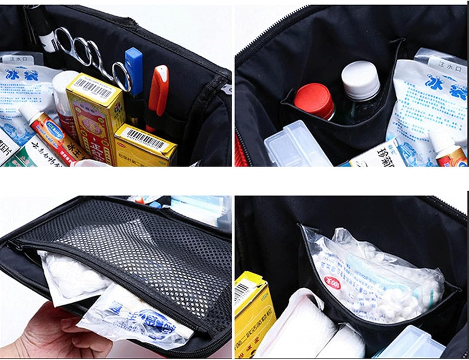 Botiquín De Primeros Auxilios portátil Vacío, bolsa de primeros auxilios con múltiples bolsillos y banda reflectante, correas ajustables, botiquín de emergencia para el hogar, exteriores, camping(Red)