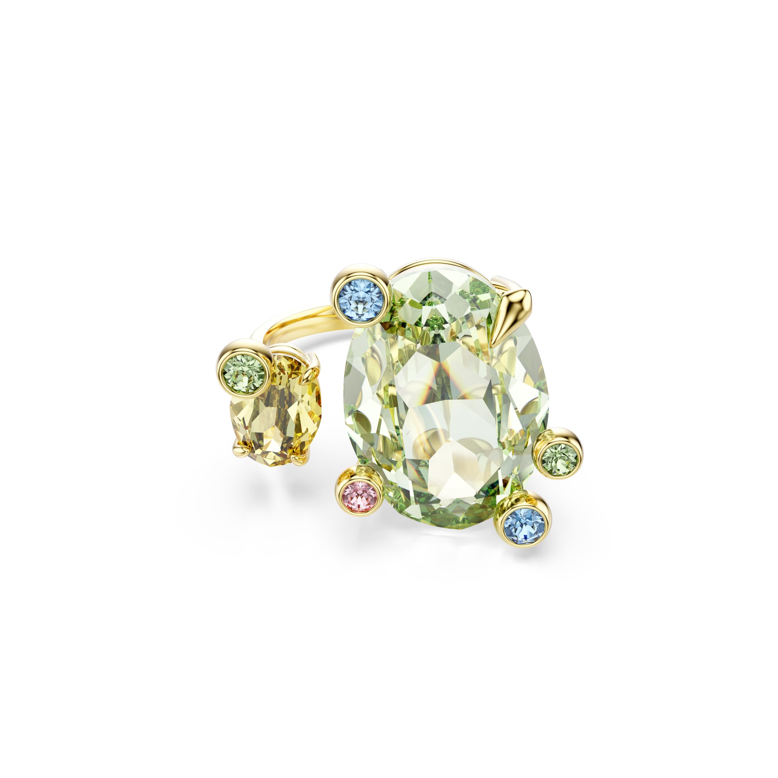 Swarovski Gema Anello Aperto a Fascia, Gioiello Versatile con Cristalli Multicolore, Taglio Misto, Montatura a Griffe a Bolle, Placcatura in Tonalità Oro, Taglia 55