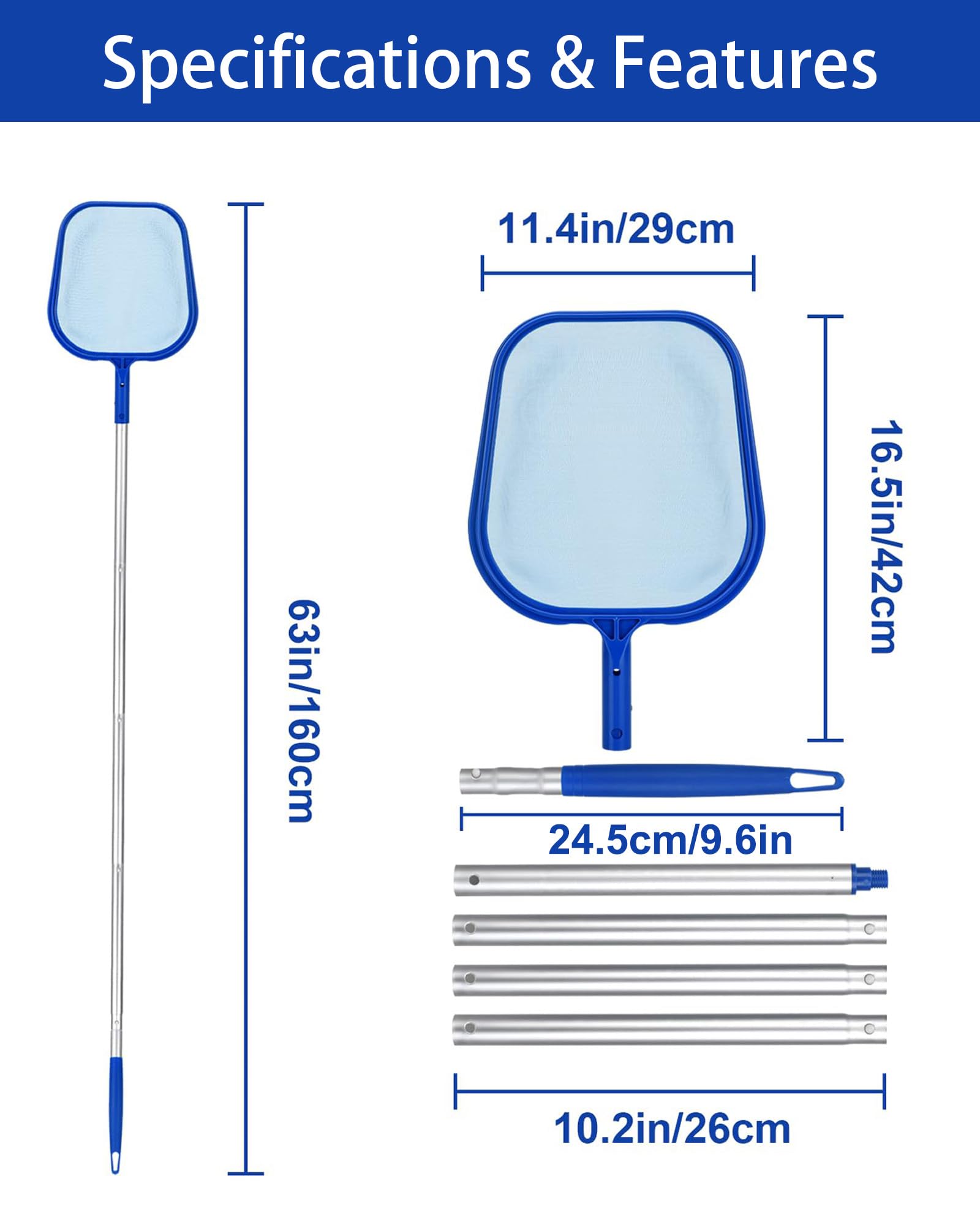 Retino Piscina - Retino per Piscina 120CM Rete a Maglia Fine per Foglie con Asta Telescopica in Alluminio per Pulizia Piscina Spa Stagni e Acquari da Foglie e Detriti
