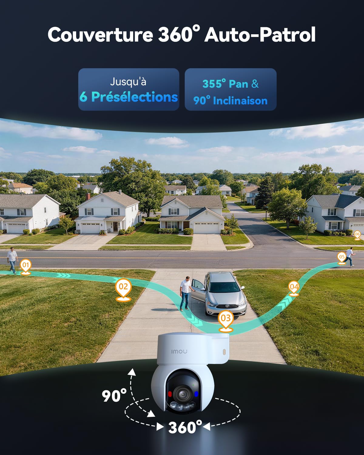 Imou 3K(5MP) Caméra Surveillance WiFi Extérieure 360°, Caméra Exterieur | WiFi 2,4/5GHz, Vision Nocturne Couleur 30M, Détection des Personnes/Véhicules, Suivi Intelligent, IP65, Audio Bidirectionnel