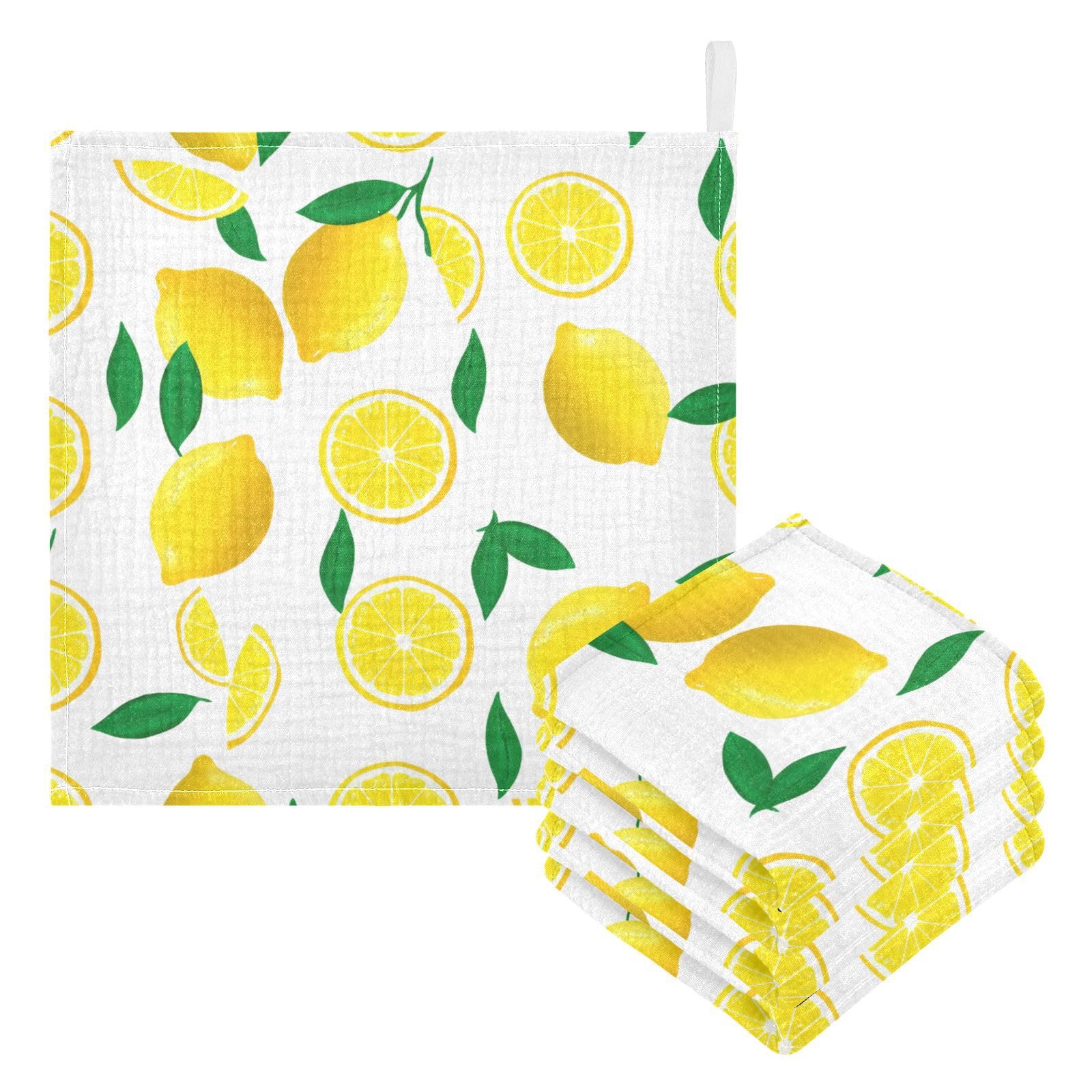 Nander 5Pack Baby Muslin Washcloths,Yellow Lemons Soft Face Cloths for Newborn, Absorbent Bath Wash Cloths, Wipes, Burp Rag,Toddlers Essentials Stuff, Baby Registry as Shower