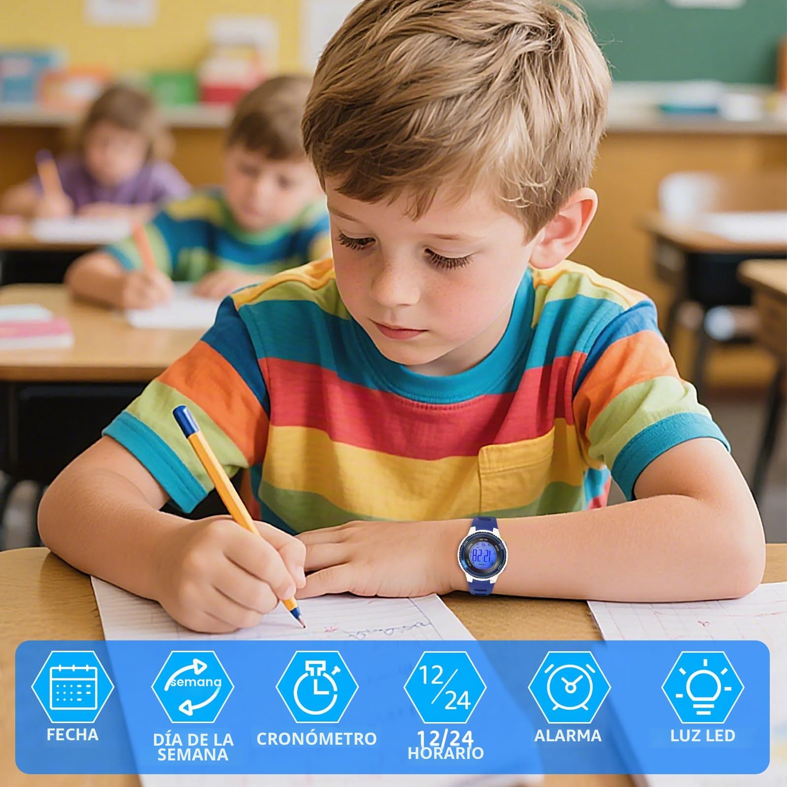 Edillas Reloj Niño Digital Infantil,Reloj Deportivo con LED 7 Colores,Impermeable 30M,Alarma,Cronómetro,Fecha,Regalo para Niños 4-15 Años