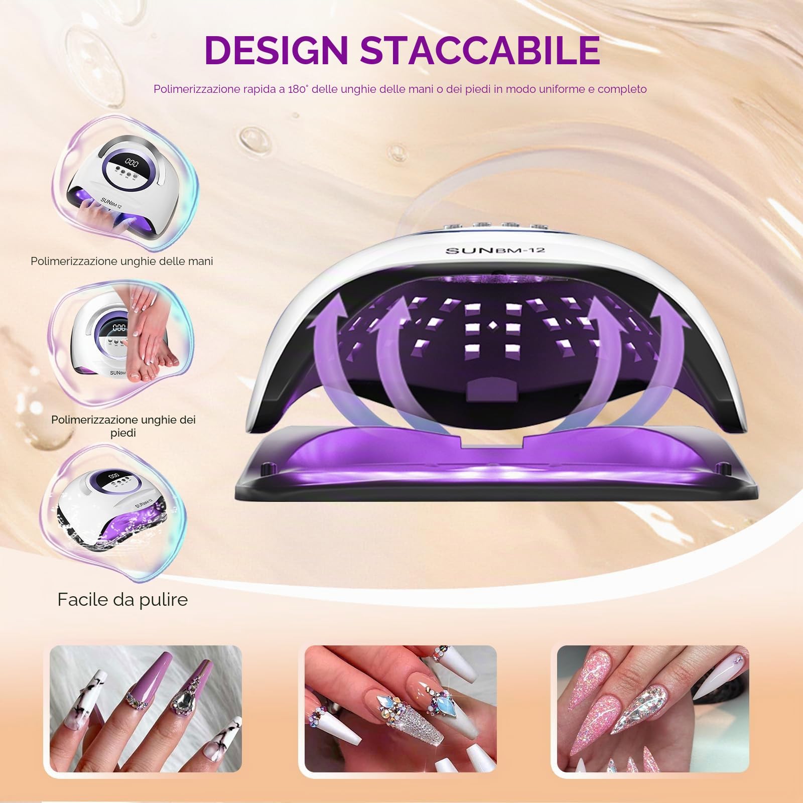 Lampada per unghie UV LED da 300 W, asciuga unghie professionale, smalto gel, luce UV per unghie con 72 perline, 4 impostazioni timer, sensore automatico, display LCD