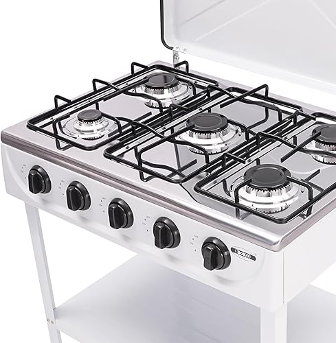 Miniatura 8 de Estufa de gas natural de 5 quemadores, estufa de gas con soporte para patas y adaptador de cubierta de bloqueo de viento, estufa de campamento de