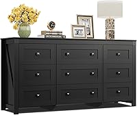 Vista 13 de WLIVE - Cómoda de granja para dormitorio, cómoda alta de madera con 5 cajones, cómoda con tirador de metal romano para sala de estar, pasillo, Negro