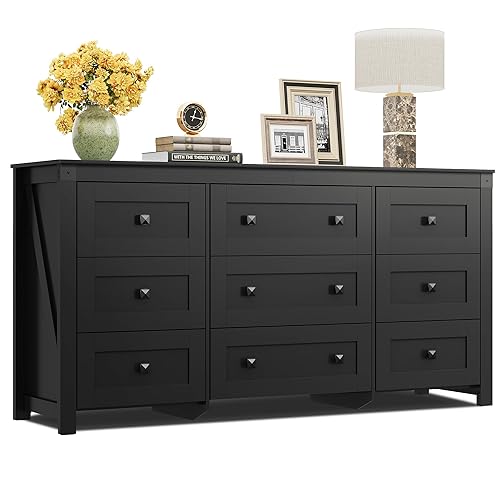 WLIVE Farmhouse Dresser for Bedroom, 63" Wide 9 Drawer Dresser