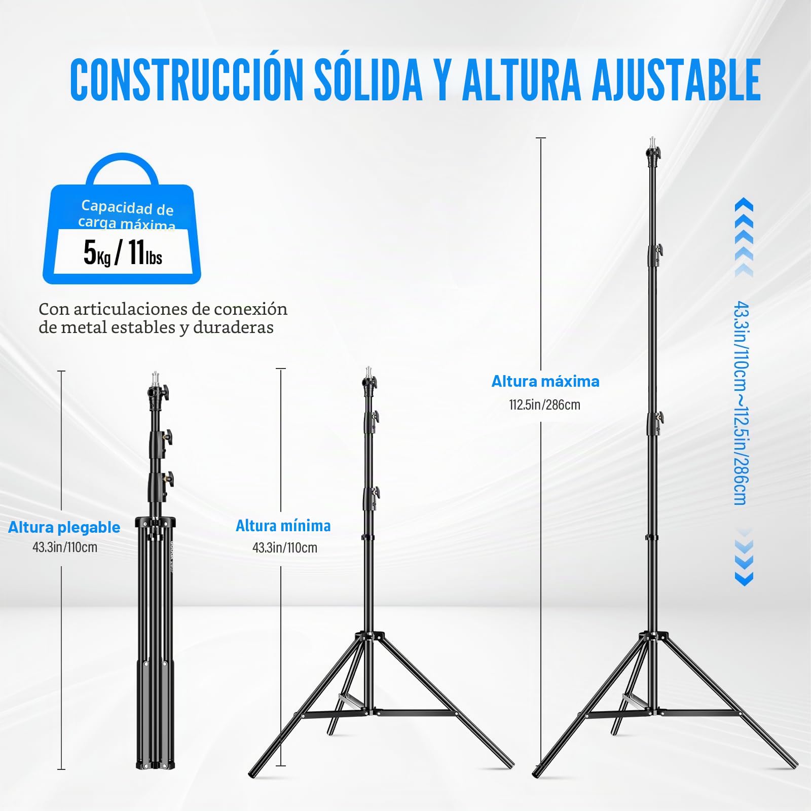 Godox Soporte de luz con Tornillo Universal de 1/4" a 3/8", 112 Pulgadas, Aluminio Resistente, trípode de luz para fotografía de Estudio (290F)