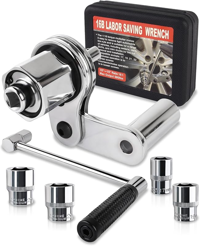 Heavy Duty Torque Multiplier Wrench Set 1/2” DR w/ 4 Sockets, 1:16 Labor Saving Lug Nut Remover, Hand Lug Nut Wrench Kit, Portable Wrench Sockets Set (Max 680NM)