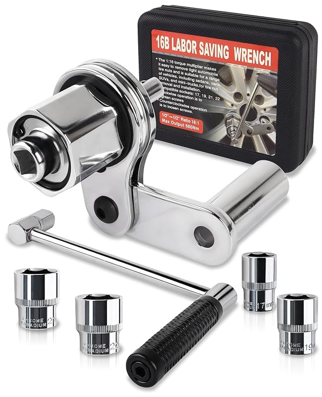 Chave multiplicadora de torque Boltigen com acionamento de 12,7 mm (1/2 pol.), relação 1:16 e soquetes de 17, 19, 21 e 22 mm, até 680 N·m, Kit com 6 peças