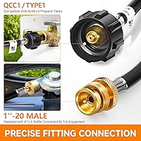 Vista 3 de GasSaf Manguera de propano de 5 pies, adaptador de propano convertidor de 1 libra a 20 libras, manguera de parrilla de gas de tanque de propano