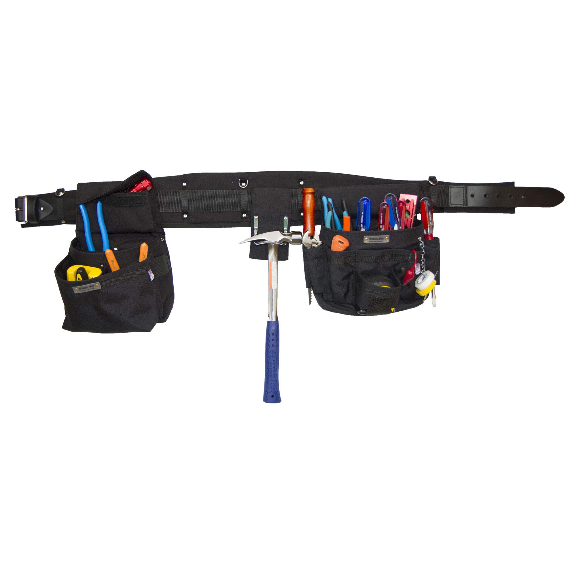 BoulderBAG Ultimate Electrician's MAX Combo with Comfort Back Support Tool Belt, Leather Belt Buckle, Heavy Duty Tool Belt, Black, (Medium 28-32 Inch Waist), Tool Belt Made in USA