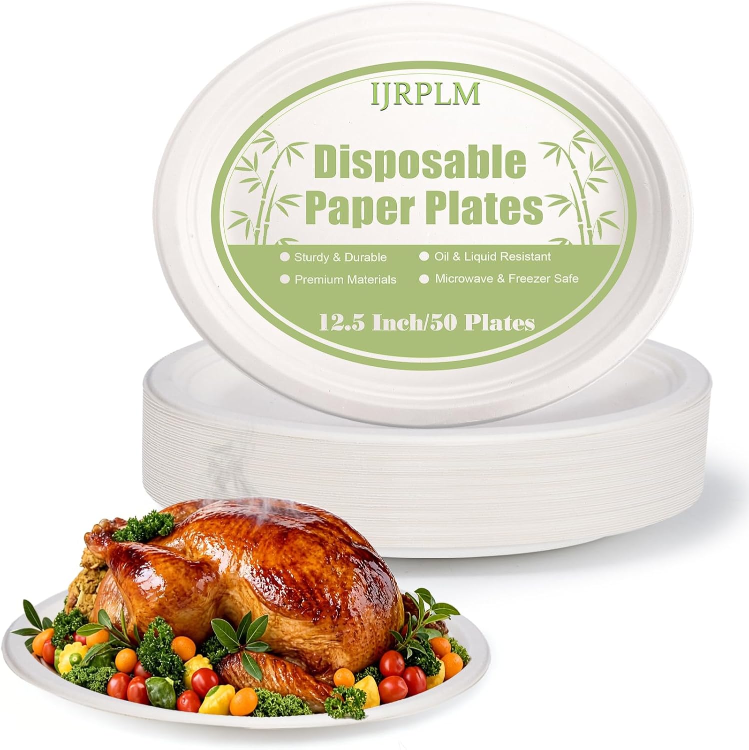 50 Pack Oval Paper Plates, 12.5 Inch Large Disposable Oval Plates, Heavy Duty Disposable Plate, Eco Friendly White Paper Dinner Plate for Party Picnic BBQ Outdoor