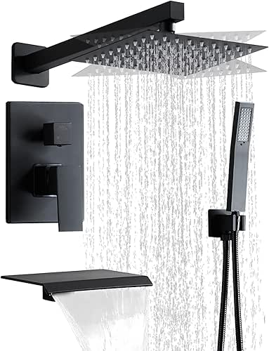 Matte Black Shower Faucet Set with Tub Spout 10 Inch,